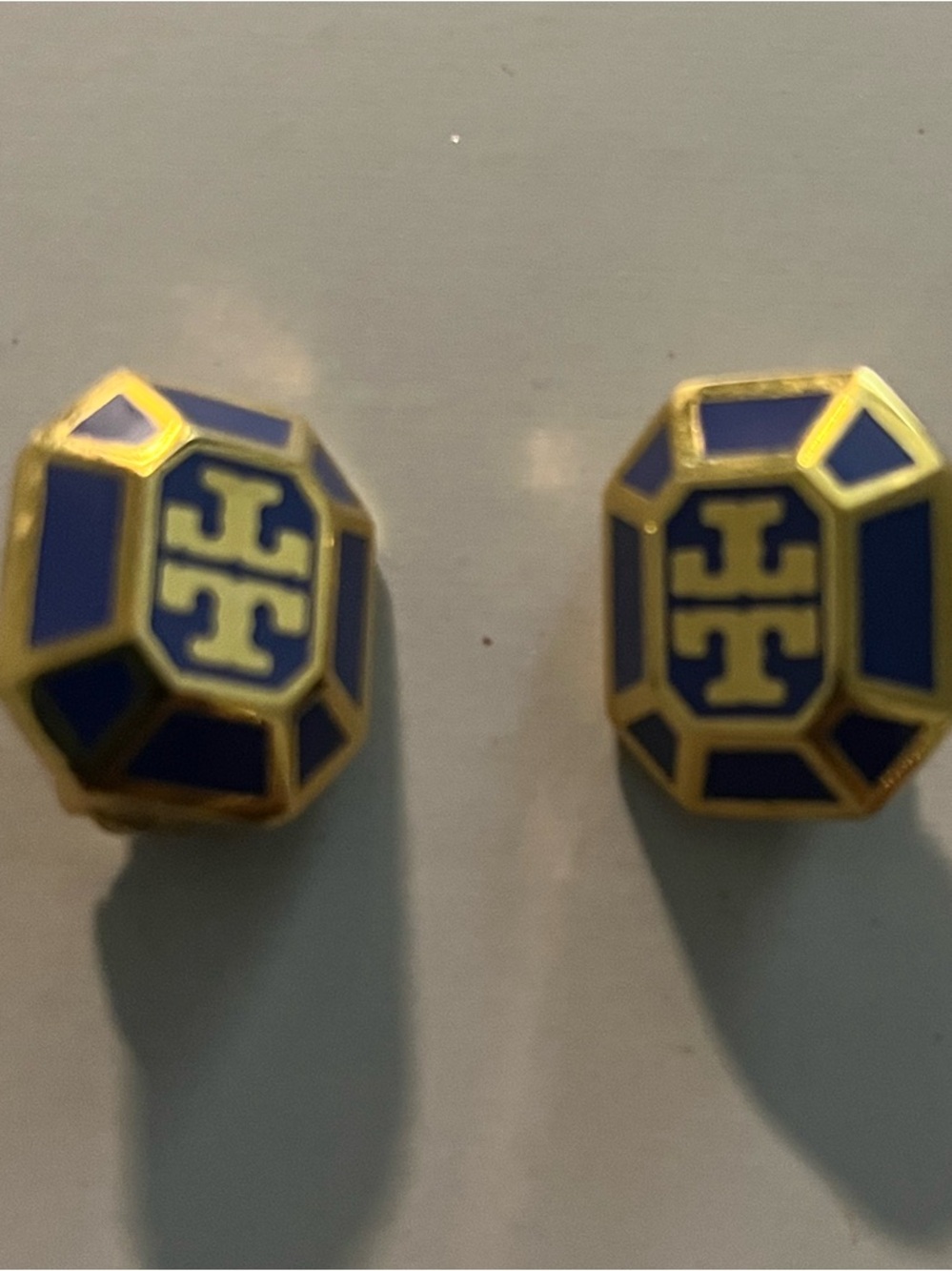Tory Burch vintage  Gold-Tone Earrings with Royal Blue Enamel